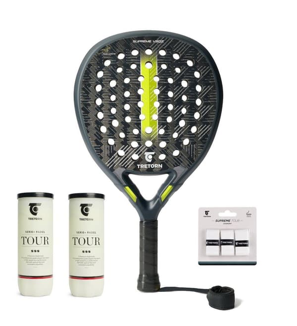 Tretorn Supreme VSQZ 2025 + 2 rör Serie+ Tour + 3-pack Overgrip