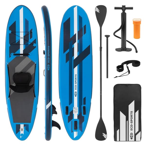Surfingbräda Stand Up Paddle SUP styrelse paddel ombord uppblåsbar kajak säte Blå 305cm
