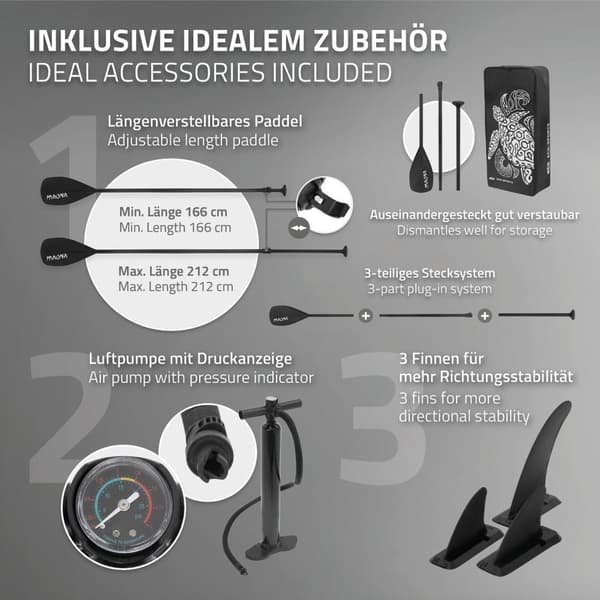 Surfbræt Stand Up Paddle SUP bord Maona padle bord oppustelige Grå 308 cm