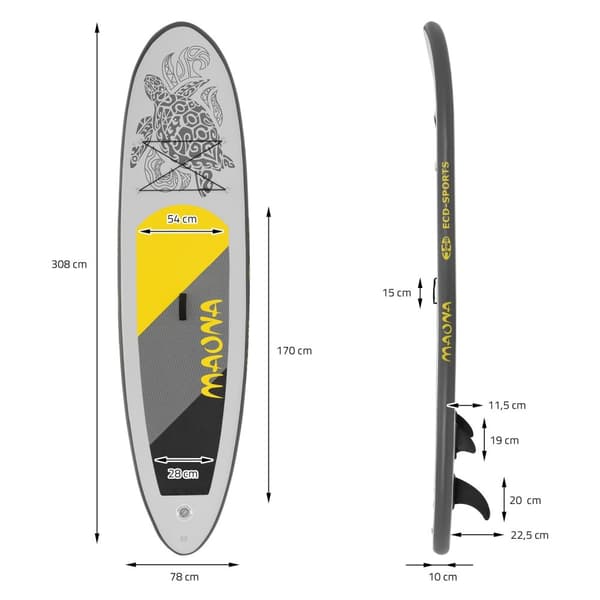 Surfbræt Stand Up Paddle SUP bord Maona padle bord oppustelige Grå 308 cm
