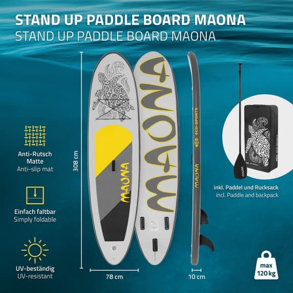 Surfbræt Stand Up Paddle SUP bord Maona padle bord oppustelige Grå 308 cm