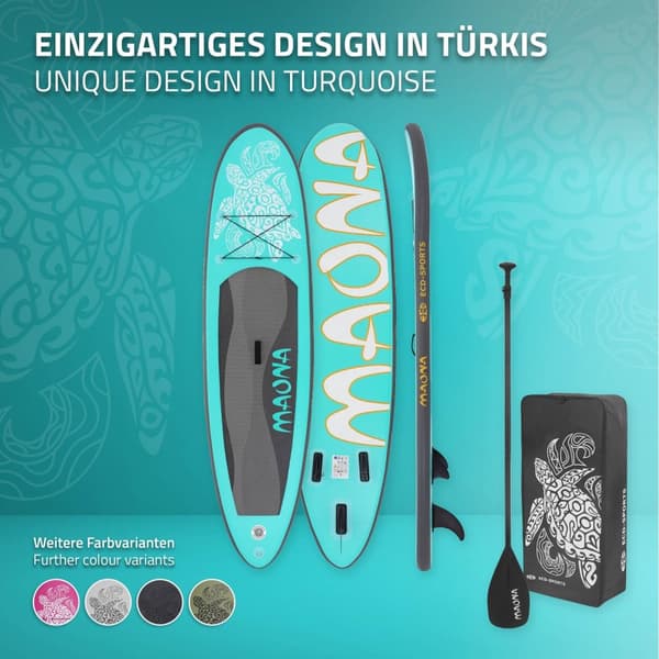 Surfingbräda Stand Up Paddle SUP styrelse Maona paddel ombord uppblåsbar Turquoise 308 cm
