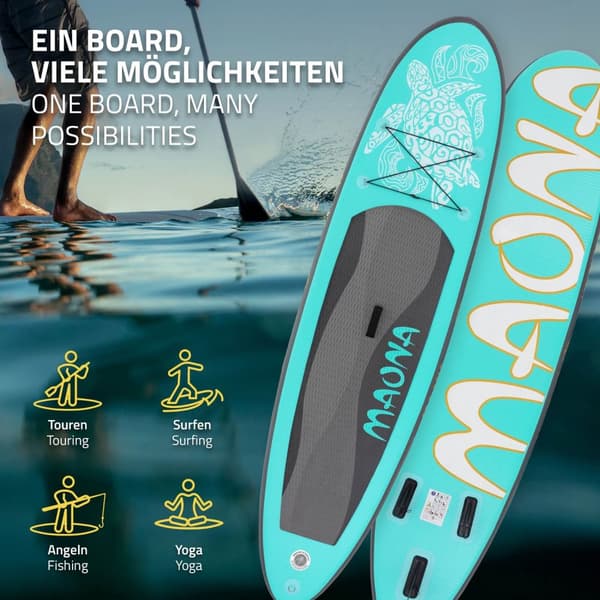 Surfingbräda Stand Up Paddle SUP styrelse Maona paddel ombord uppblåsbar Turquoise 308 cm