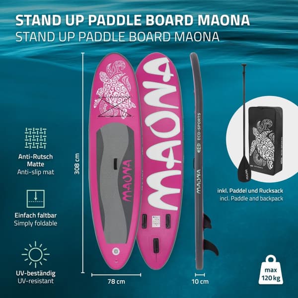 Puhallettava Stand Up Paddle Board Maona Pink Complete Set 308x76x10cm