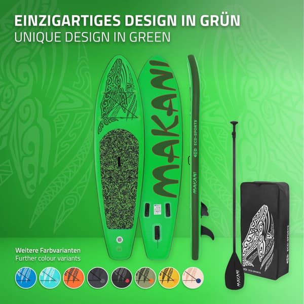 Surfingbräda Stand Up Paddle SUP styrelse Makani paddel ombord uppblåsbar grön 320 cm