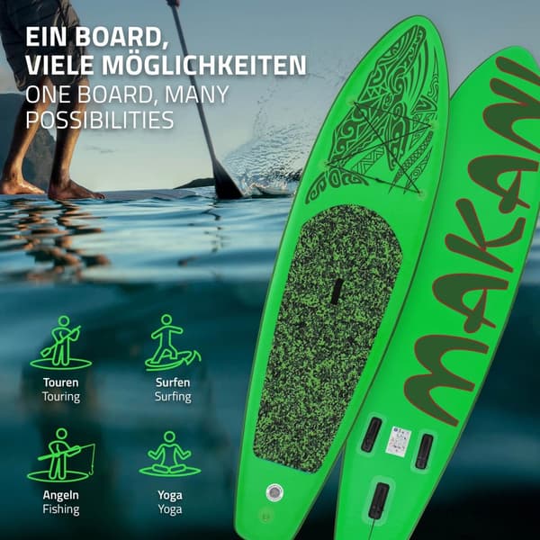 Surfingbräda Stand Up Paddle SUP styrelse Makani paddel ombord uppblåsbar grön 320 cm