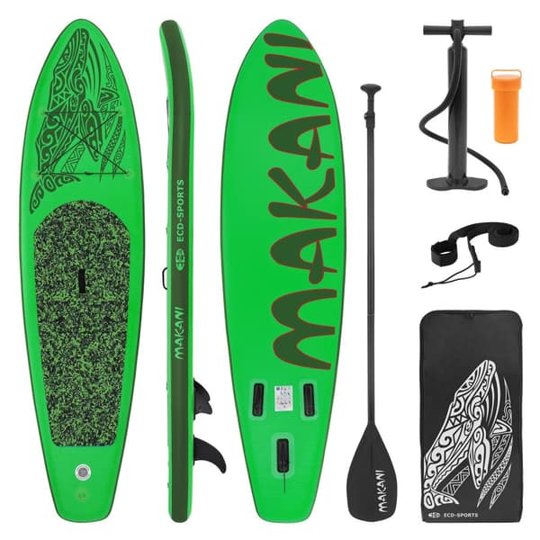 Surfingbräda Stand Up Paddle SUP styrelse Makani paddel ombord uppblåsbar grön 320 cm