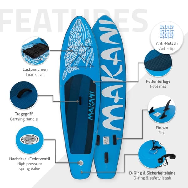 Surfbræt Stand Up Paddle SUP bord Makani padle bord oppustelige Blå 320 cm