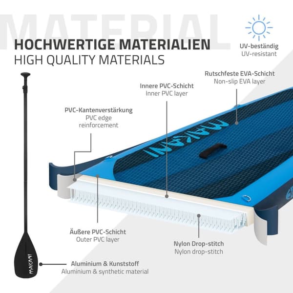 Surfbræt Stand Up Paddle SUP bord Makani padle bord oppustelige Blå 320 cm