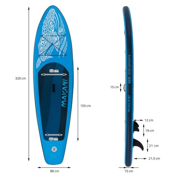 Surfbræt Stand Up Paddle SUP bord Makani padle bord oppustelige Blå 320 cm