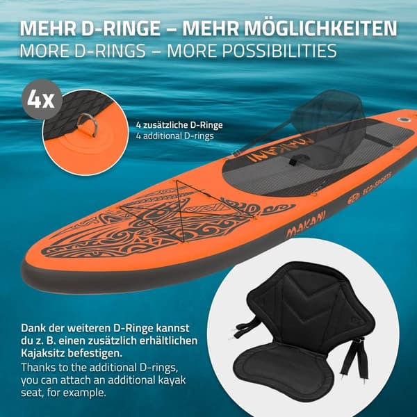 Aufblasbares Stand Up Paddle Board Makani, oranssi, 320x82x15 cm