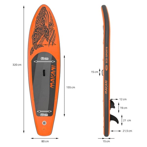 Aufblasbares Stand Up Paddle Board Makani, oranssi, 320x82x15 cm