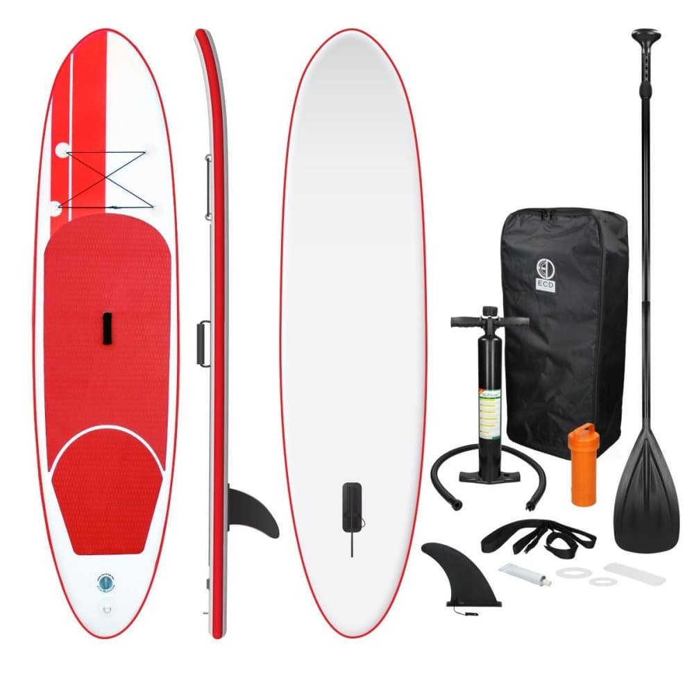 ECD Germany Uppblåsbara Stand Up Paddle Board | 308 x 76 x 10 cm | Röd | PVC | upp till 120 kg | Inklusive pumpväska och tillbehör | SUP-brädor