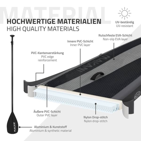 ECD Germany Oppustelig Stand Up Paddle Board Makani | 320x82x15 cm | Sort | PVC | op til 150 kg | Tilbehør til pumpeholder | SUP bord padlebræt