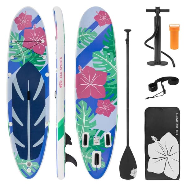 Uppblåsbar Stand Up Paddle Board Blommor 320x82x15 cm Blå Vit PVC