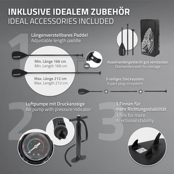 Uppblåsbar Stand Up Paddle Board Makani 320x82x15 cm Svart Röd PVC