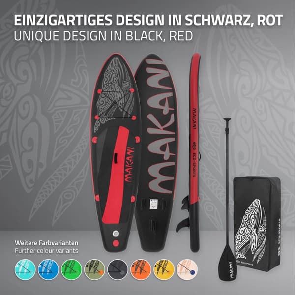 Uppblåsbar Stand Up Paddle Board Makani 320x82x15 cm Svart Röd PVC