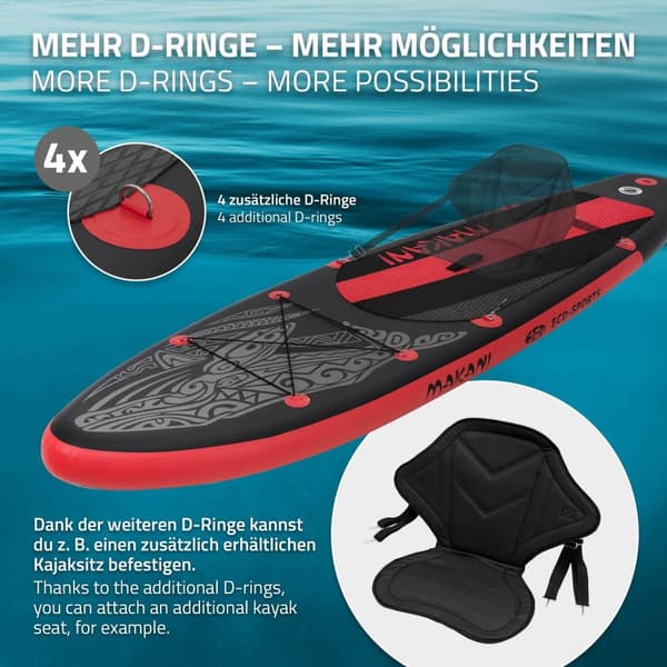 Uppblåsbar Stand Up Paddle Board Makani 320x82x15 cm Svart Röd PVC