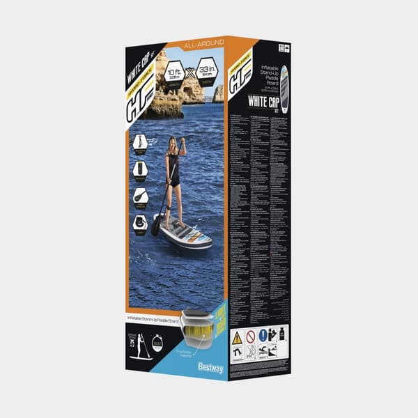 Uppblåsbar SUP Bestway Hydro Force White Cap 10', 305 x 84 x 12 cm + paddel + handpump + transportryggsäck + reparationssats
