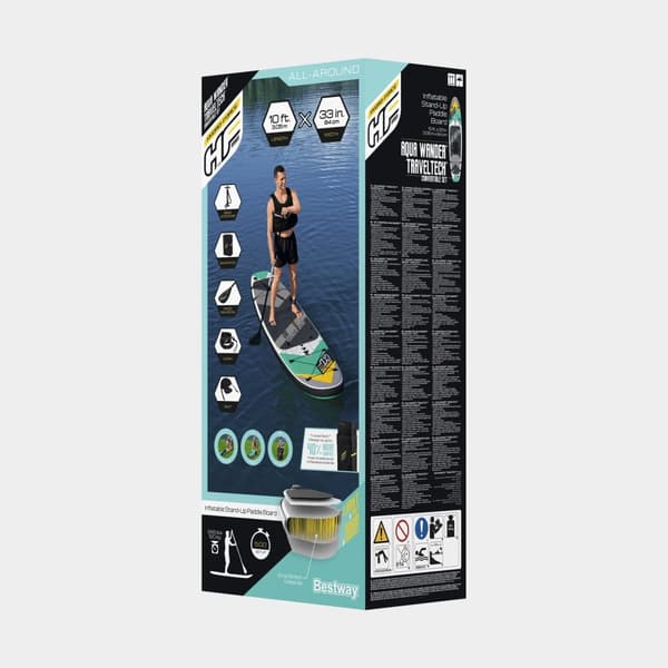 Uppblåsbar SUP Bestway Hydro Force Aqua Wander 10', 305 x 84 x 12 cm + paddel + handpump + transportryggsäck + reparationssats + sits + fotstöd