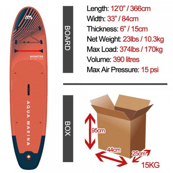 Aqua Marina Paddle Surf Sæt Monster 12´10´´ Orange 366 cm / 84 cm