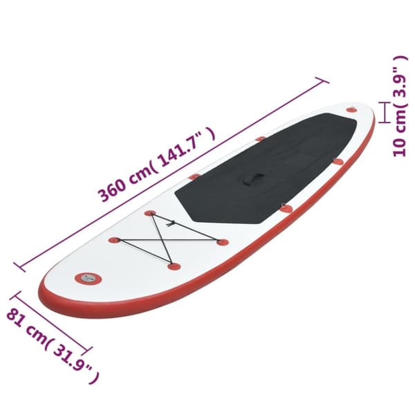 SUP surfingbräda uppblåsbar röd och vit