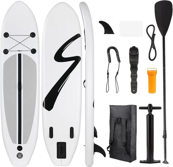 Ilmatäytteinen Stand Up Paddle Board, Liukumaton kansi, Täydelliset tarvikkeet, 10 x 30,3 x 6,1 tuumaa,yksikerroksinen valkoinen