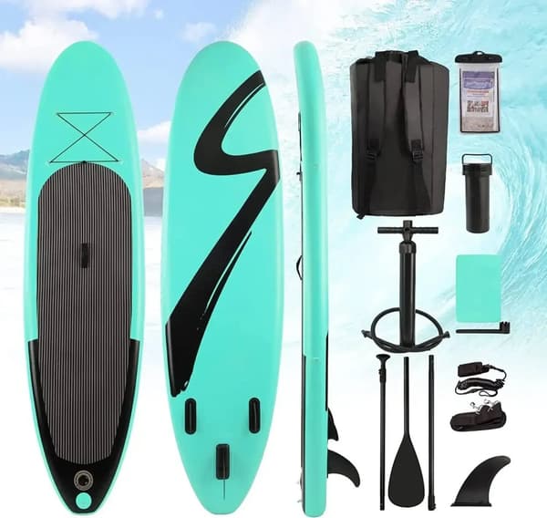 Oppustelig Stand Up Paddle Board, Justerbart Paddle, To-vejs Pumpe, 3 Finne,enkelt lag grøn