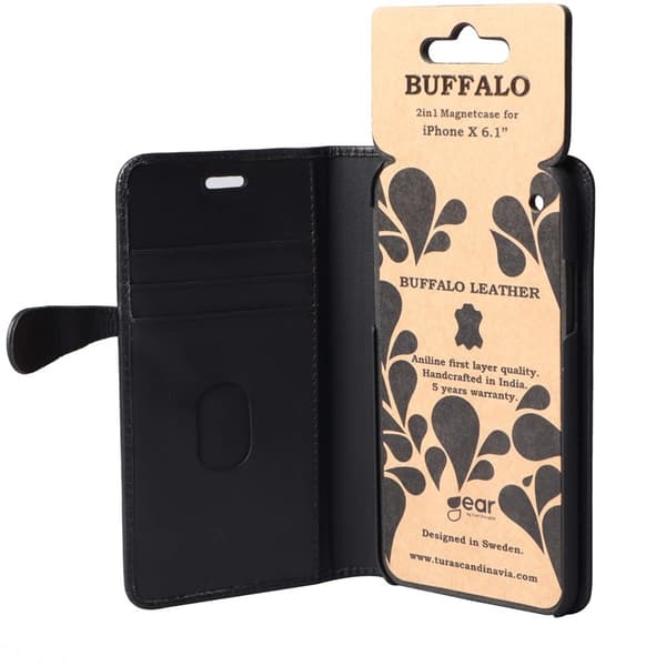 BUFFALO äkta läder Plånboksfodral iPhone XR - Svart