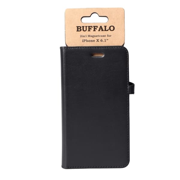 BUFFALO äkta läder Plånboksfodral iPhone XR - Svart