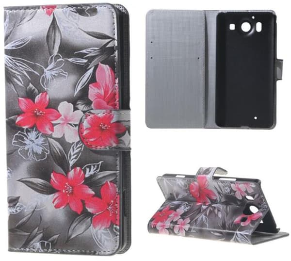 Plånboksfodral Microsoft Lumia 950 - Svartvit med Blommor