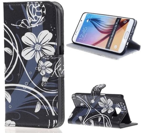 Plånboksfodral Samsung Galaxy S6 Edge Plus - Svart med Blommor