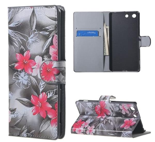 Plånboksfodral Sony Xperia M5 - Svartvit med Blommor