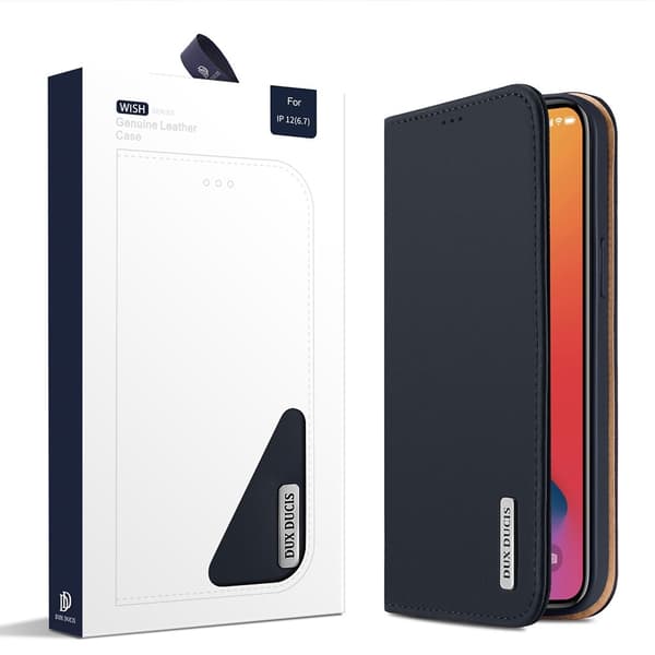 DUX DUCIS Äkta Läder Plånboksfodral iPhone 12 Pro Max - Blå