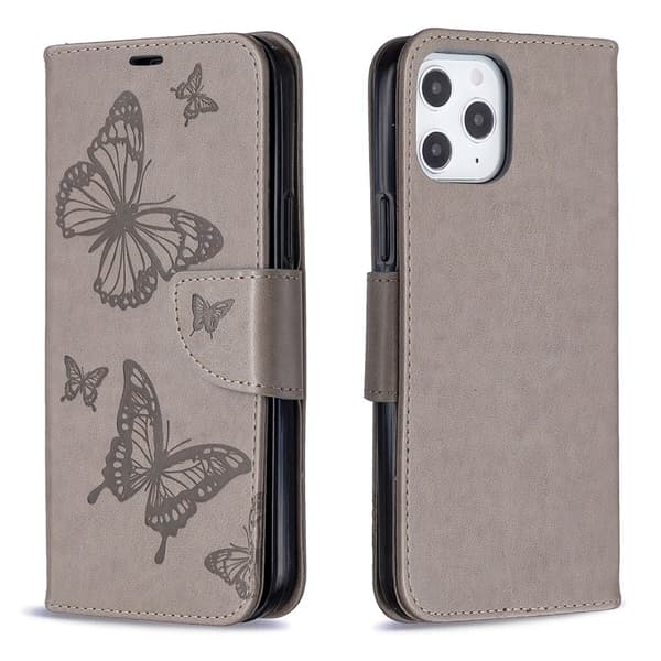 Imprint Butterfly Plånboksfodral iPhone 12 Pro Max - Grå