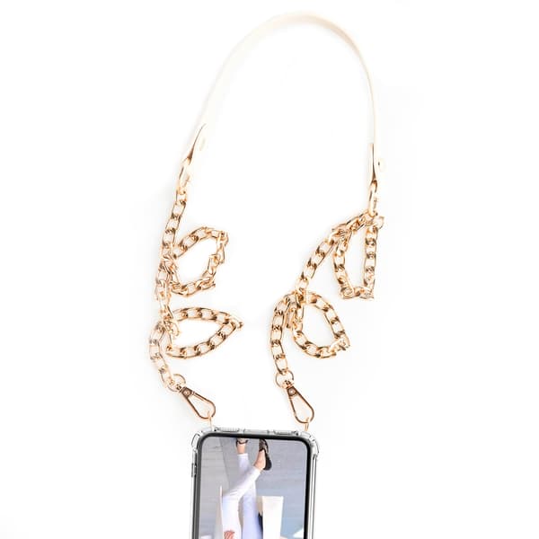 Boom iPhone 12 & 12 Pro skal med mobilhalsband- Chain Pink