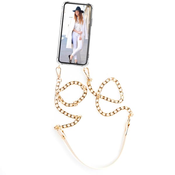 Boom iPhone 12 & 12 Pro skal med mobilhalsband- Chain Pink