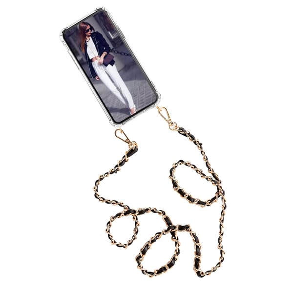 Boom iPhone 12 & 12 Pro skal med mobilhalsband- Chain Pink Svart