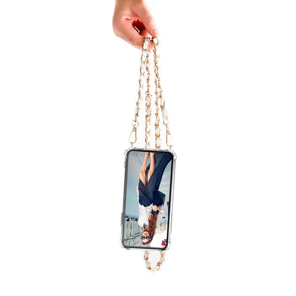 Boom iPhone 12 & 12 Pro skal med mobilhalsband- Chain Pink