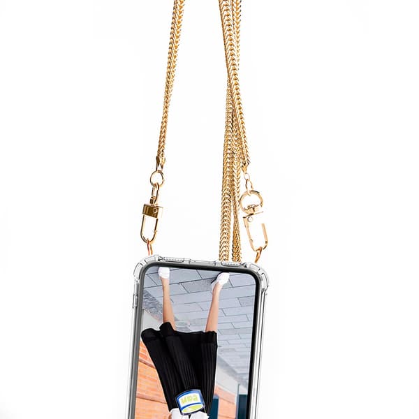 Boom iPhone 12 & 12 Pro skal med mobilhalsband- Chain Pink