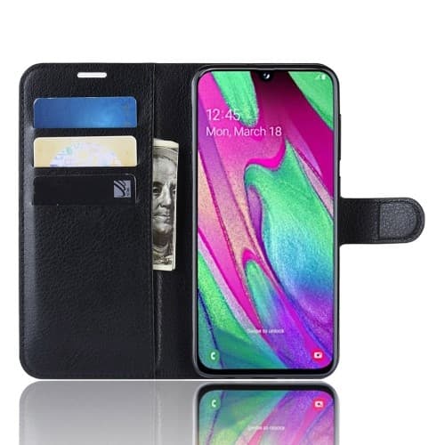 Litchi Plånboksfodral för Samsung Galaxy A40 - Svart