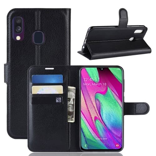 Litchi Plånboksfodral för Samsung Galaxy A40 - Svart