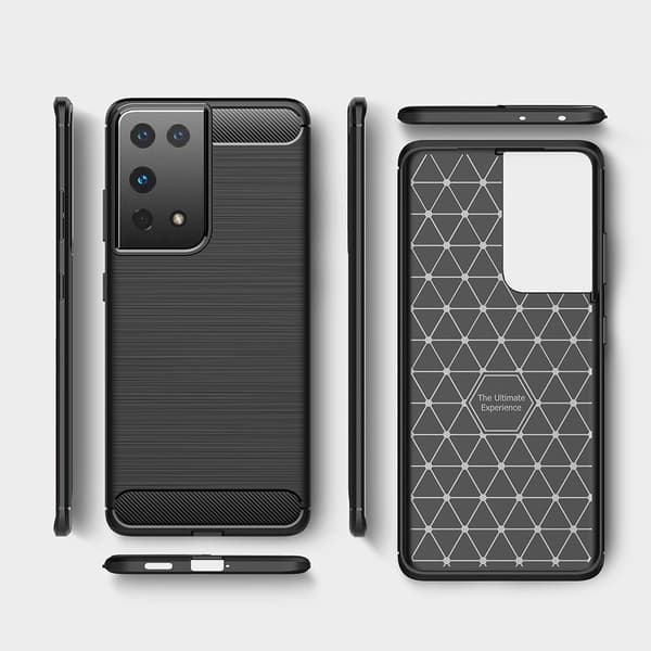 Brushed Carbon Mobilskal till Galaxy S21 Ultra - Blå