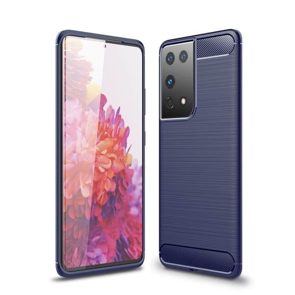 Brushed Carbon Mobilskal till Galaxy S21 Ultra - Blå