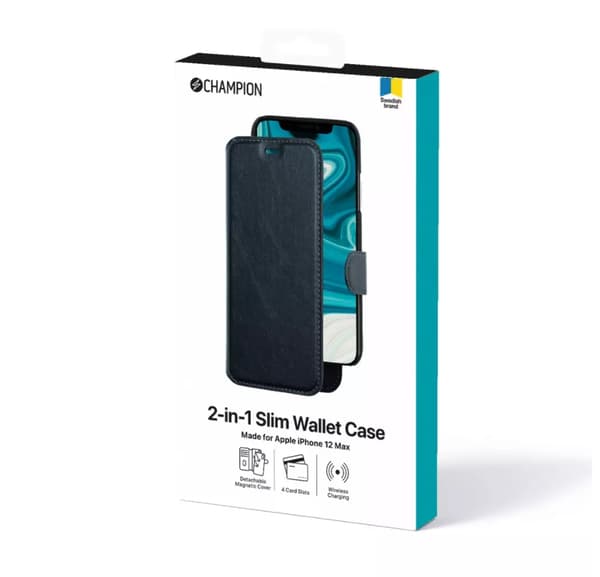Champion 2-in-1 tunnt Plånboksfodral iPhone 12 & 12 Pro - Svart