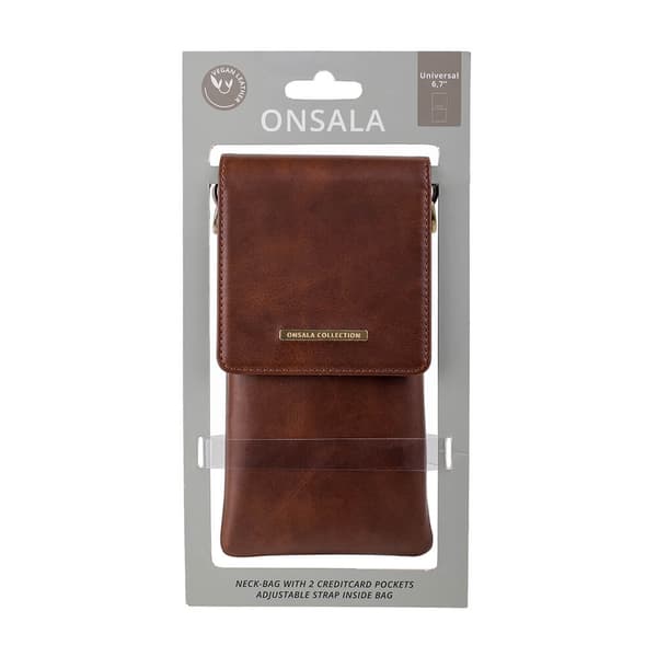 ONSALA Mobilväska med Halsrem Brun Universal 6.7"