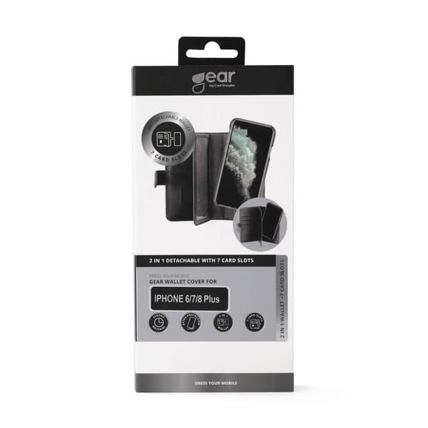GEAR Mobilfodral Svart 7 Kortfack iPhone 6/7/8 Plus 2in1 Magnetskal