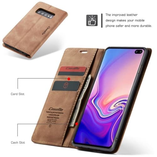 CASEME Plånboksfodral för Samsung Galax S10 Plus - Brun