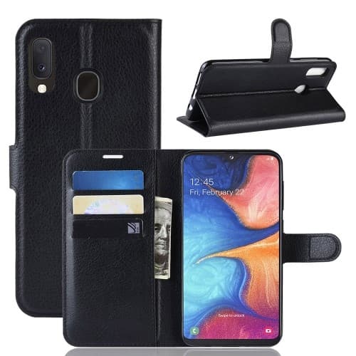Litchi Plånboksfodral till Samsung Galaxy A20e - Svart