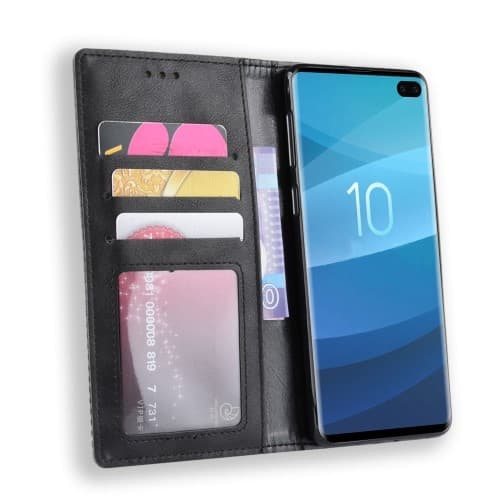 Vintage Plånboksfodral till Samsung Galaxy S10 Plus - Svart